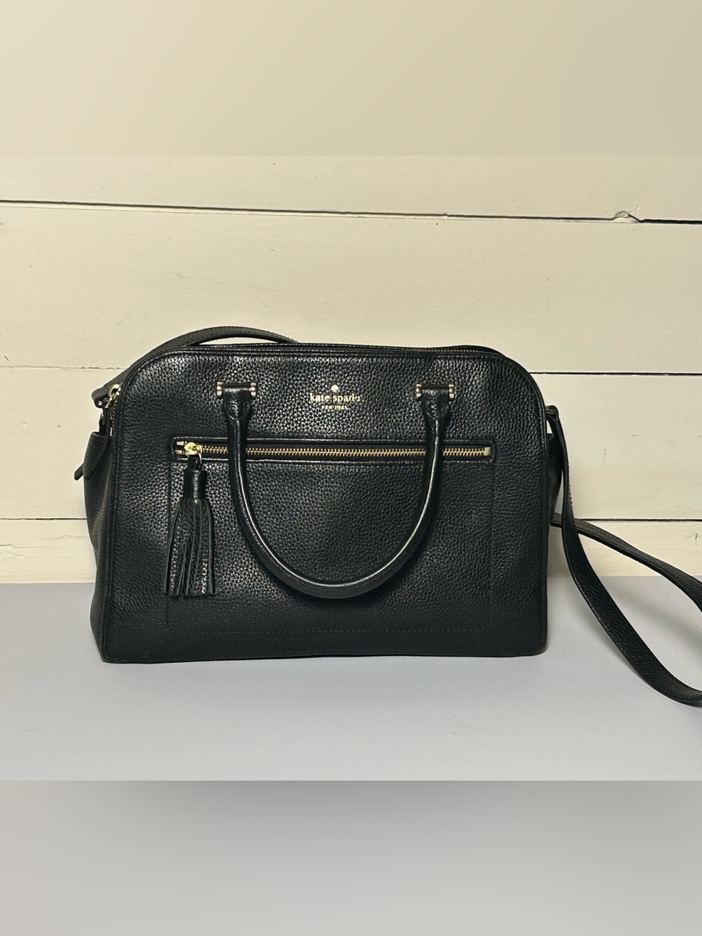 Kate Spade Chester Street Black Pebbled Leather Satchel with Tassel Zip
